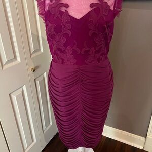 City Chic Fuchsia Ruched Midi Dress Rebecca NWT